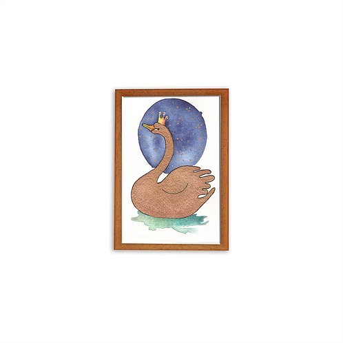 Aguarela Baby Swan - Moldura Madeira