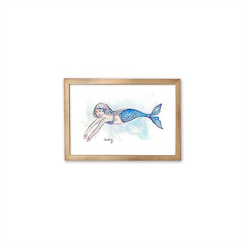 Mermaid Watercolor - Gold frame - Mary Tale