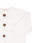 Knitted white baby cardigan detail - Mary Tale