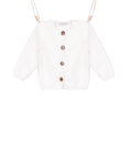 Knitted white baby cardigan with coconut buttons - Mary Tale