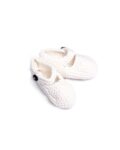 White Knitted Newborn Shoes with coconut button -- Mary Tale