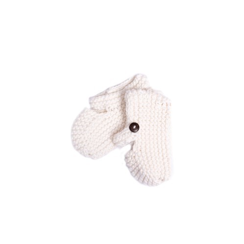 White Knitted Newborn Shoes with coconut button -- Mary Tale